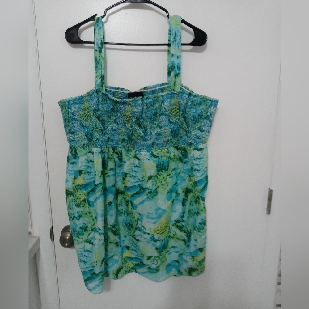 Lane Bryant Blue/Green Tie Dye Smocked Babydoll Summer Tank blouse 18/20